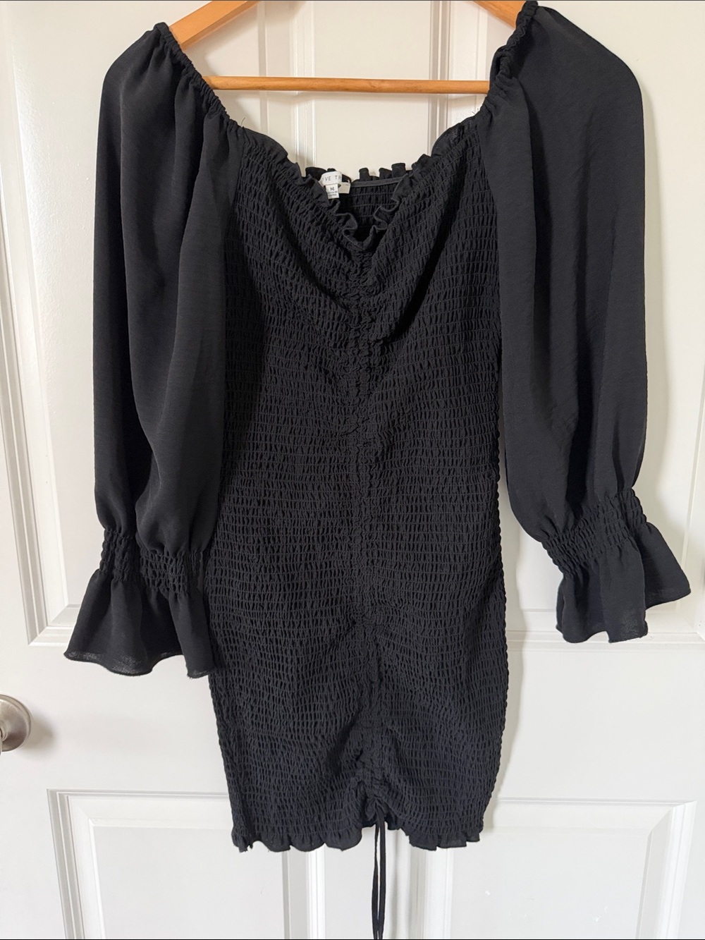 Love Tree Black Smocked Mini Dress with Puff Long Sleeves